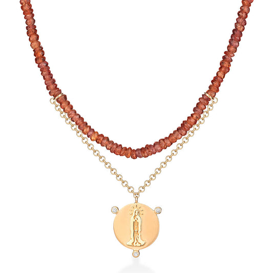 Colar Safira Laranja Nossa Senhora 18k