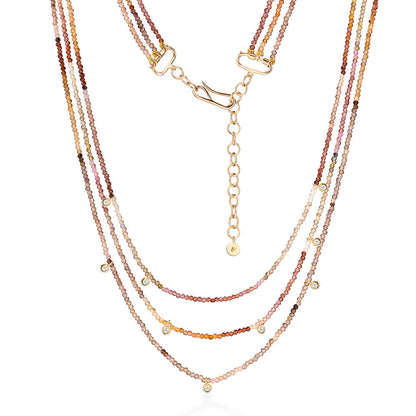 Colar Sunlit 3 Fios Safiras Terrosas e Brilhantes 18k