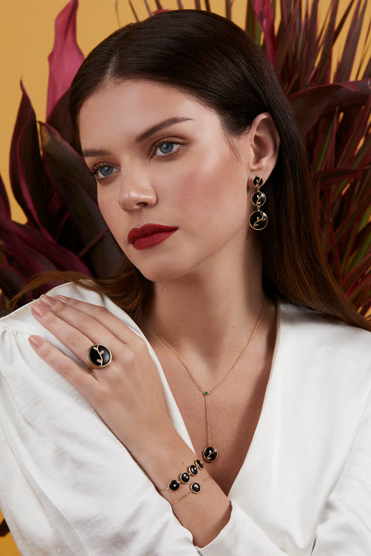 Colar Teva com Ônix e Esmeralda 18k
