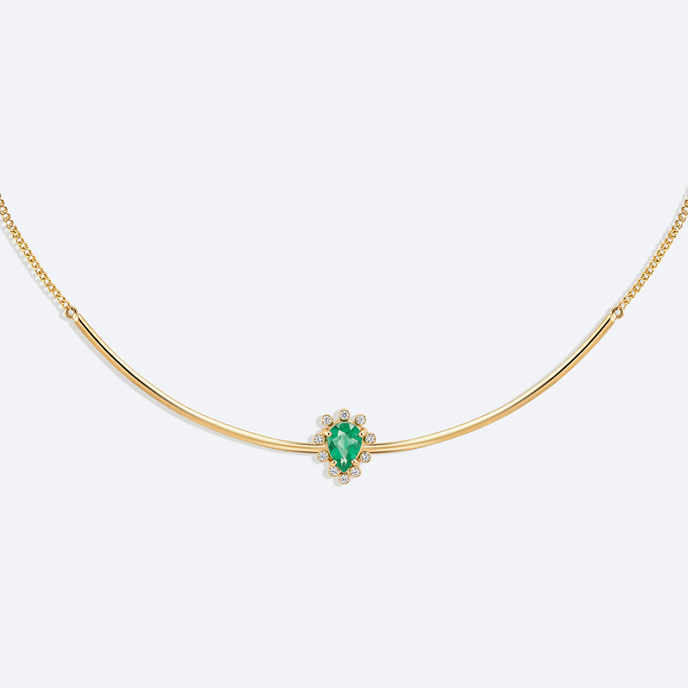 Colar Meia Lua Esmeralda Gota 18k
