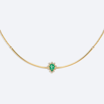Colar Meia Lua Esmeralda Gota 18k