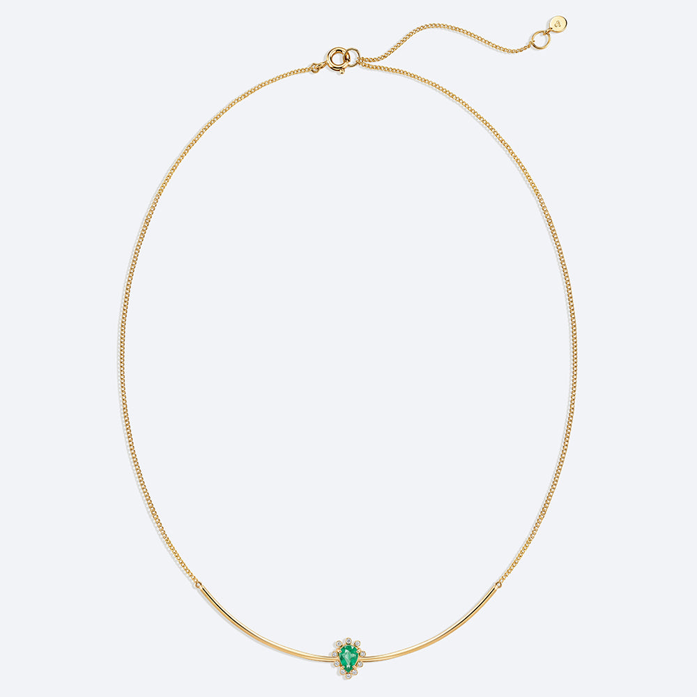 Colar Meia Lua Esmeralda Gota 18k