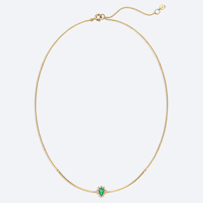 Colar Meia Lua Esmeralda Gota 18k
