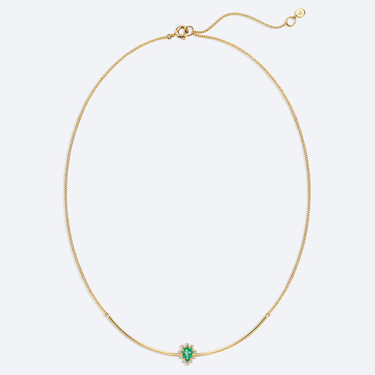 Colar Meia Lua Esmeralda Gota 18k
