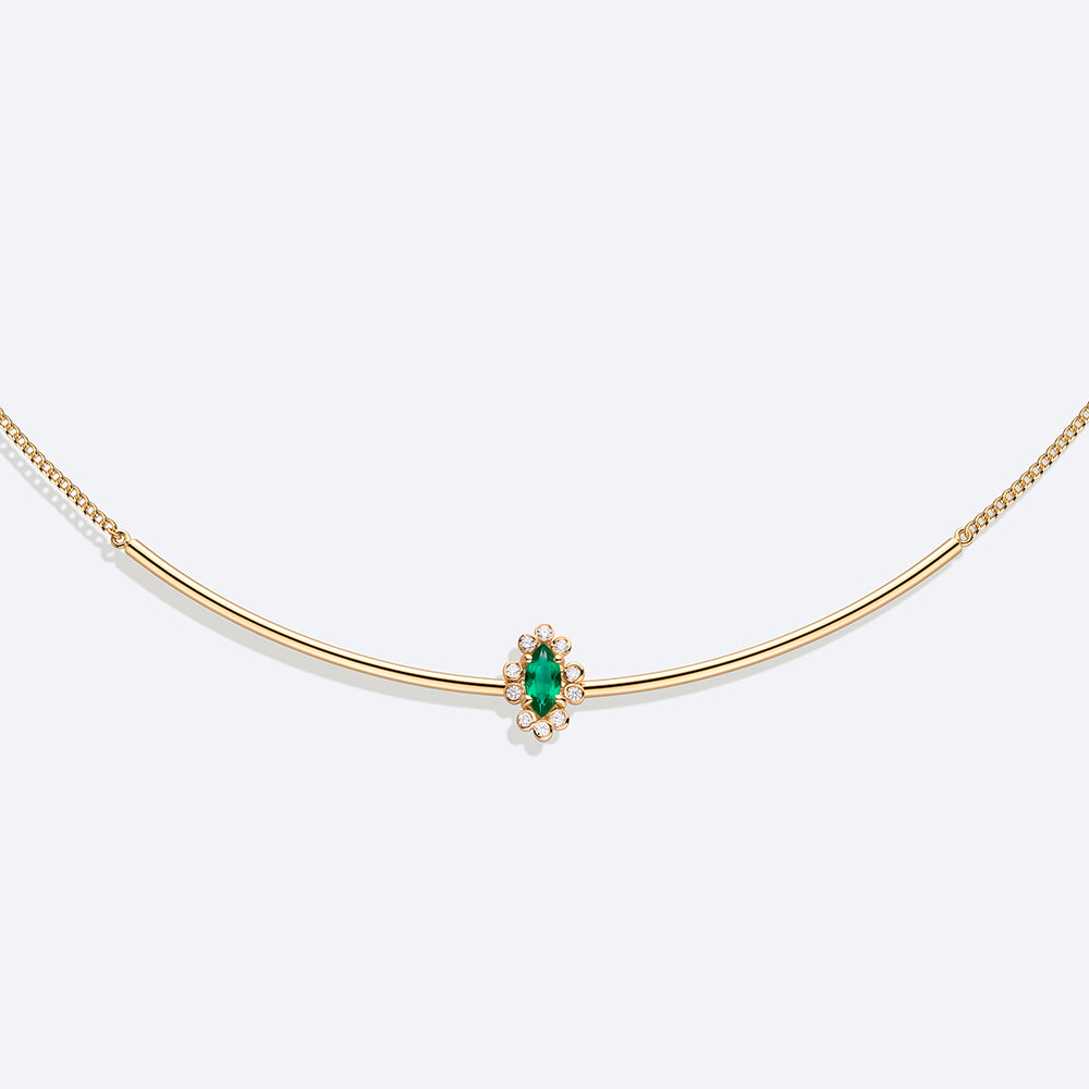 Colar Meia Lua Esmeralda Navete 18k