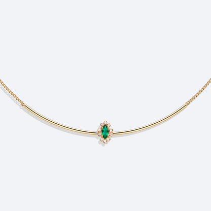 Colar Meia Lua Esmeralda Navete 18k