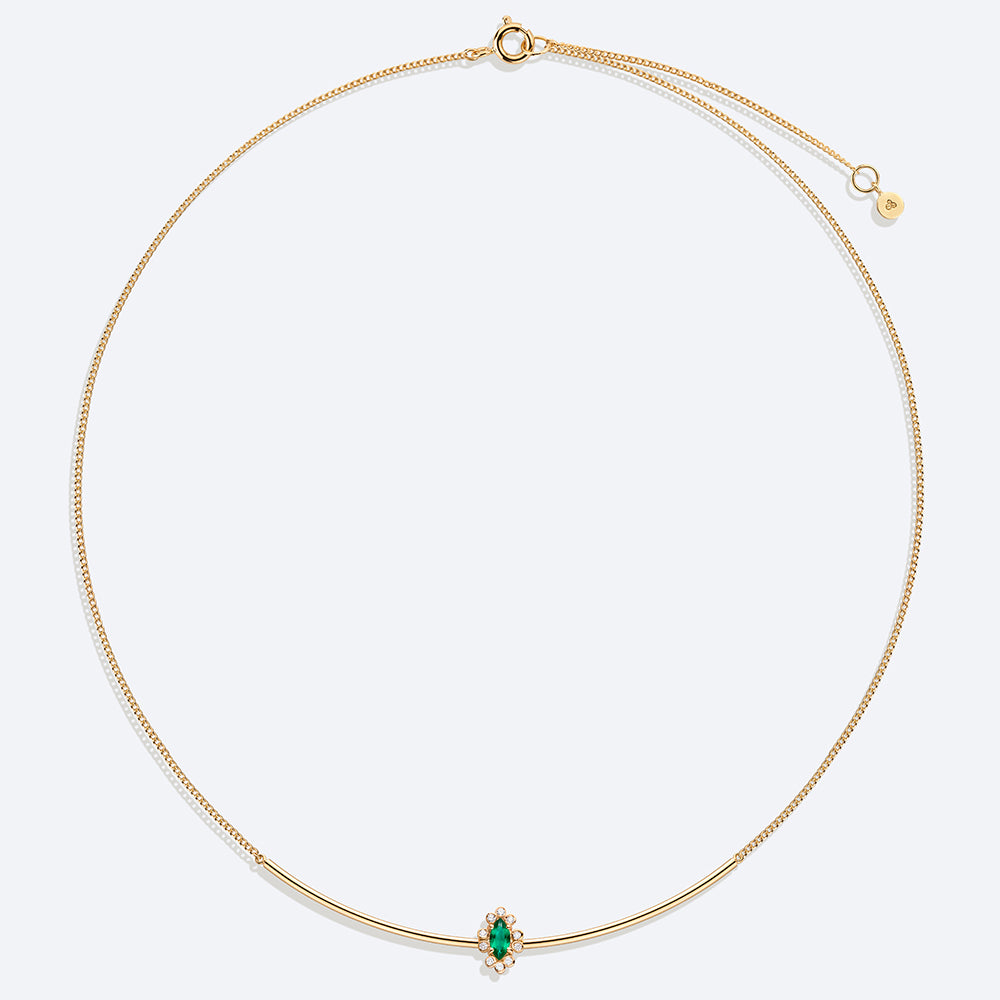 Colar Meia Lua Esmeralda Navete 18k