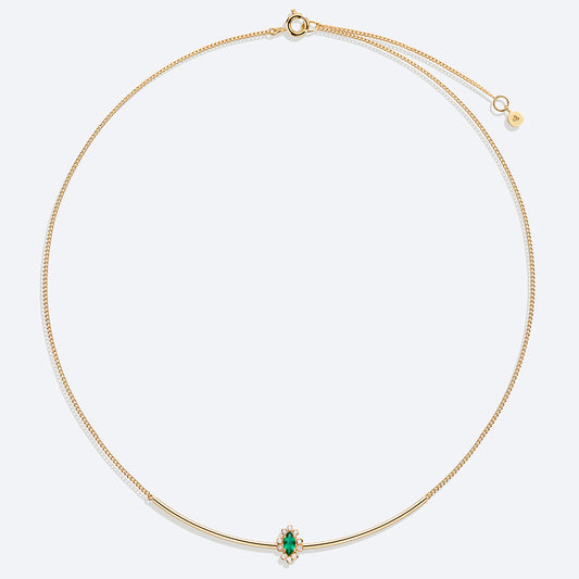 Colar Meia Lua Esmeralda Navete 18k