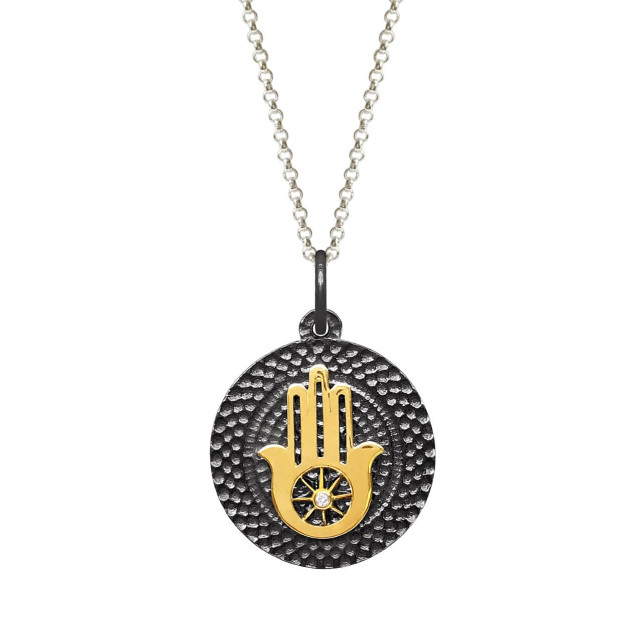 Pingente Amuleto Hamsa AG 925 e 18K
