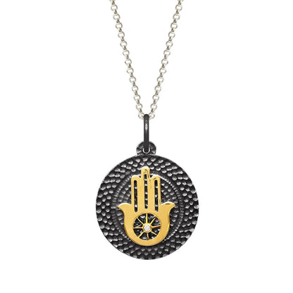 Pingente Amuleto Hamsa AG 925 e 18K
