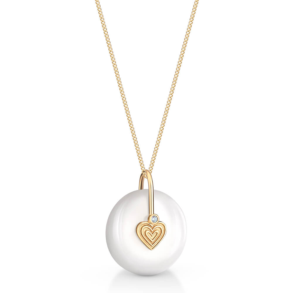 Pingente Coração Quartzo Branco M 18k