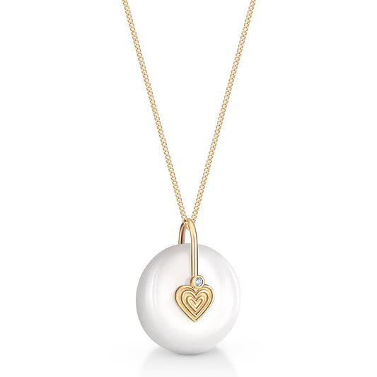 Pingente Coração Quartzo Branco M 18k