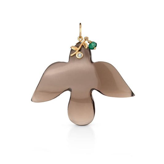 Pingente Dove Fumê com Esmeralda e Brilhante 18k