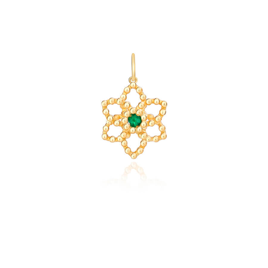 Pingente Flor Bolinha c/ Esmeralda 18k