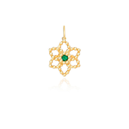 Pingente Flor Bolinha c/ Esmeralda 18k