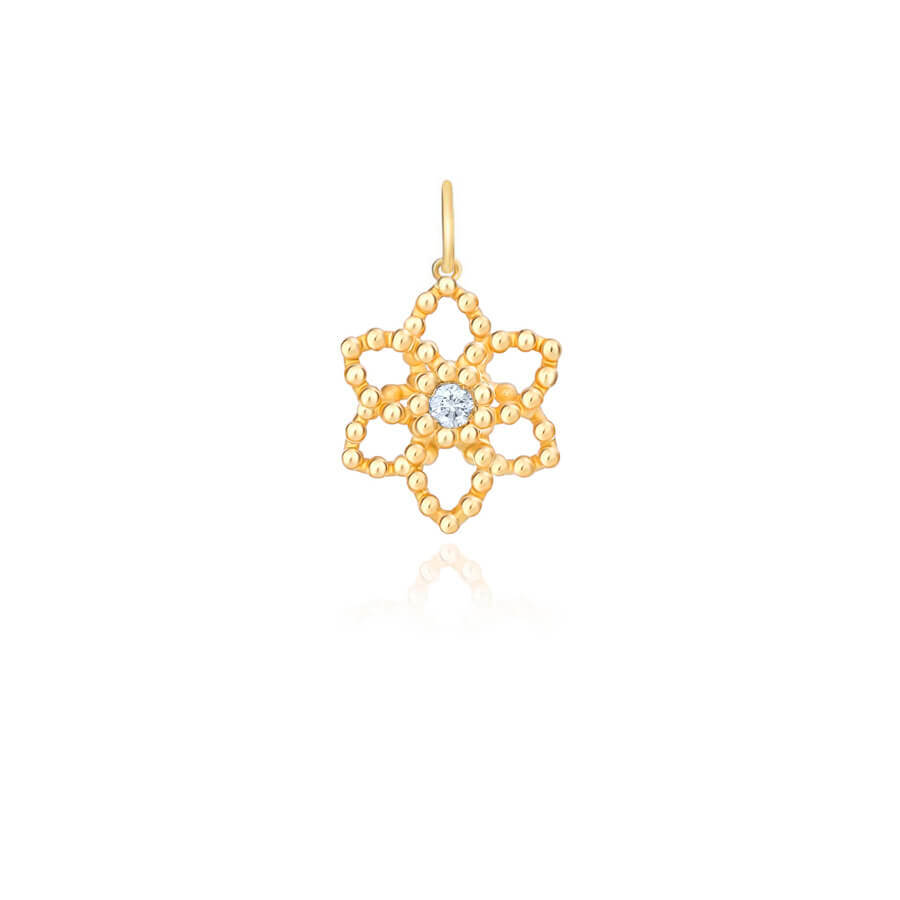 Pingente Flor Bolinha com brilhante 18k