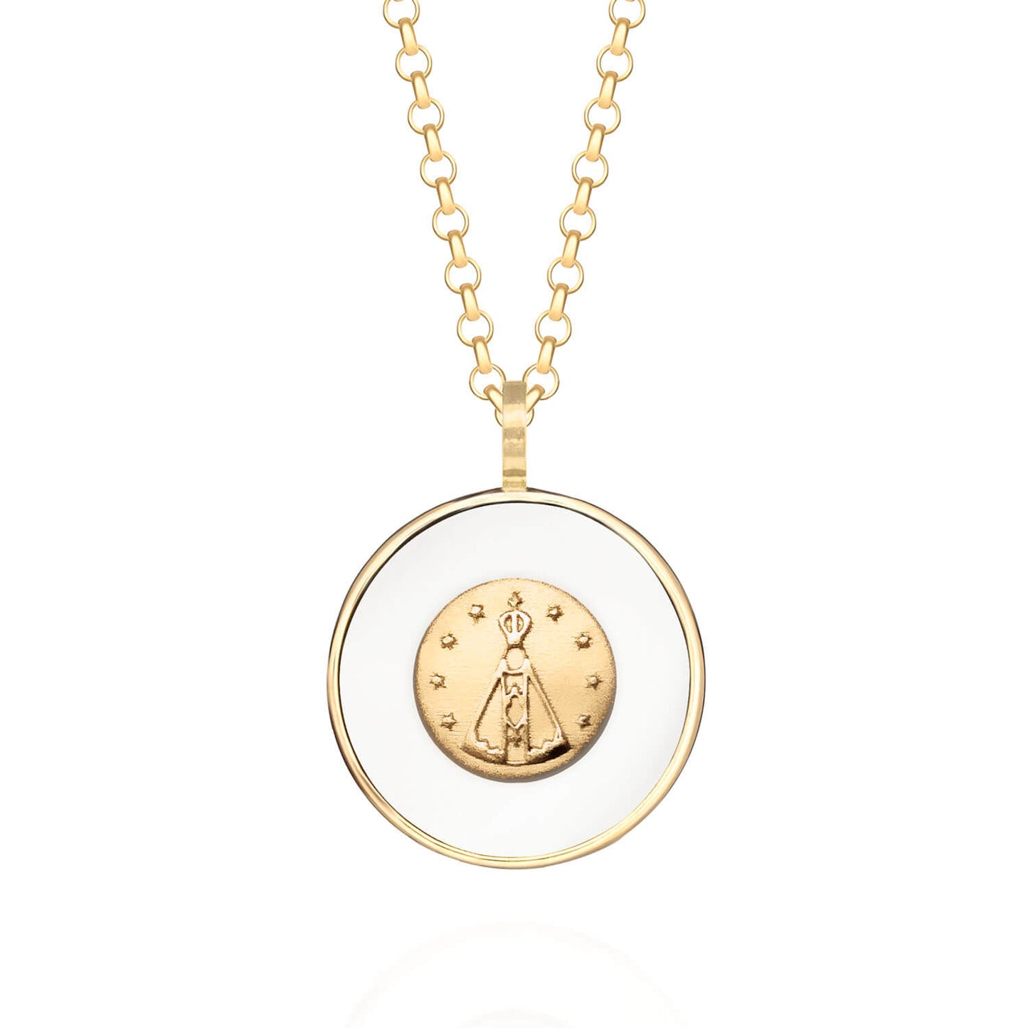 Pingente Nossa Senhora com Quartzo Branco 18k