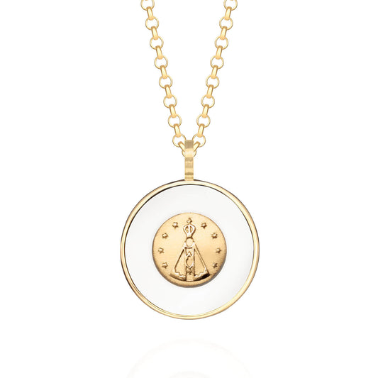 Pingente Nossa Senhora com Quartzo Branco 18k