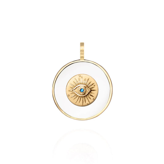 Pingente Olho Branco com Brilhante Azul 18k