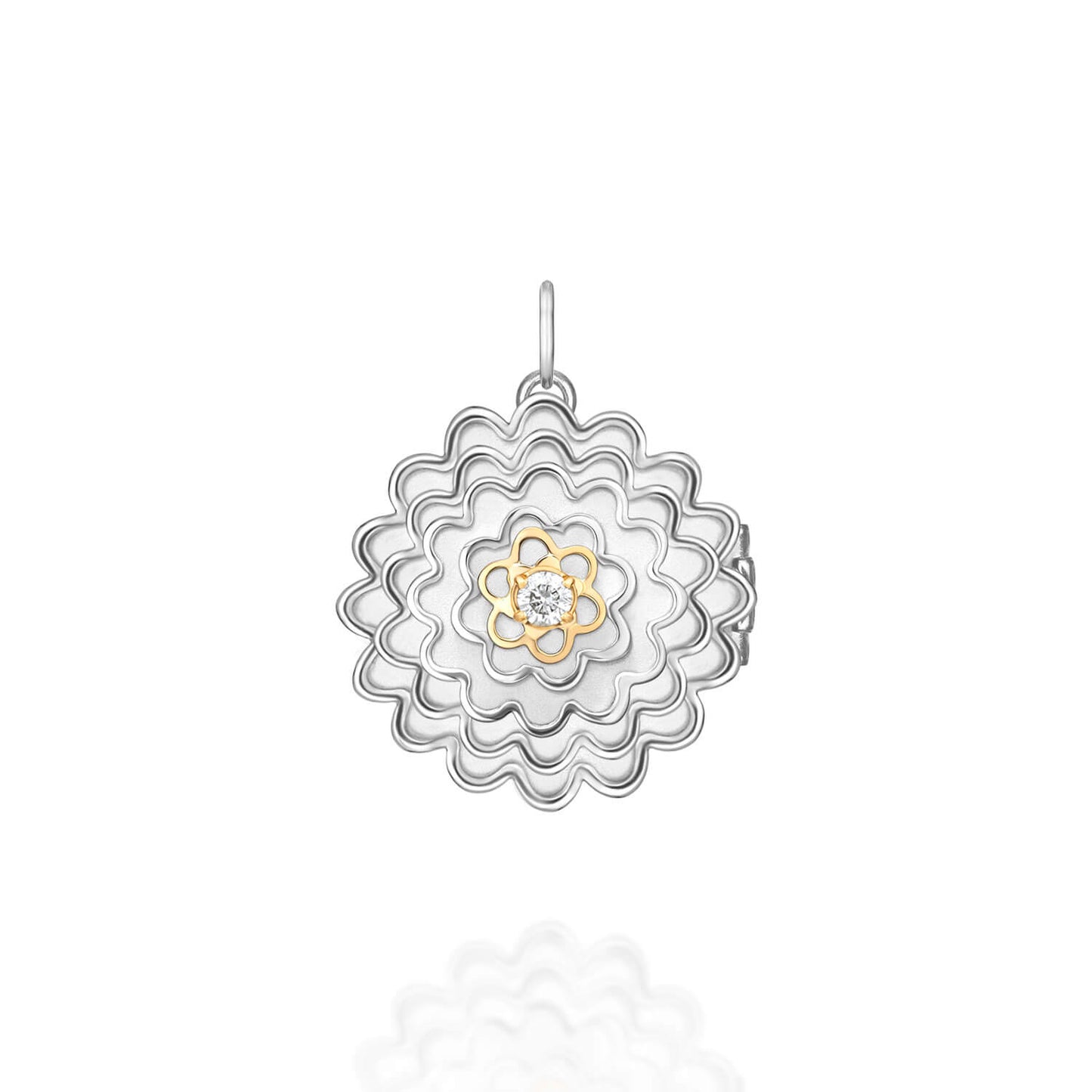 Pingente Relicário Camélia Ag 925 com ouro 18k
