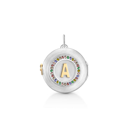 Pingente Relicário Letra Ag 925 com ouro 18k e Safiras Coloridas