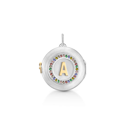 Pingente Relicário Letra Ag 925 com ouro 18k e Safiras Coloridas