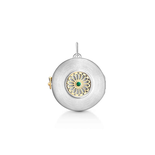 Pingente Relicário c/ Esmeralda Ag 925 com ouro 18k