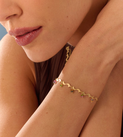 Pulseira Bossa Safiras Coloridas 18k