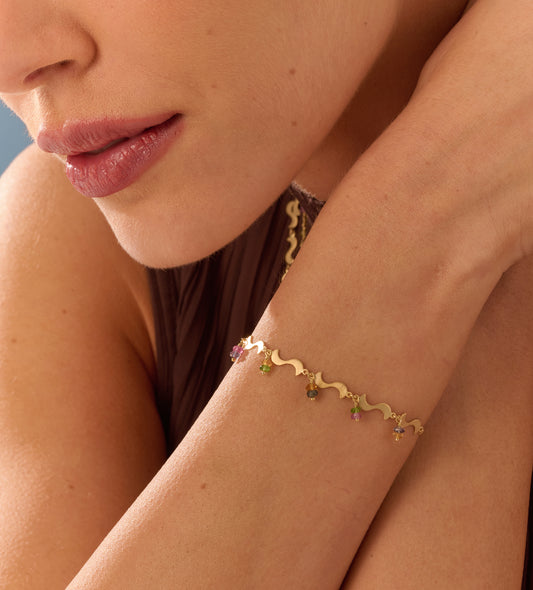 Pulseira Bossa Safiras Coloridas 18k