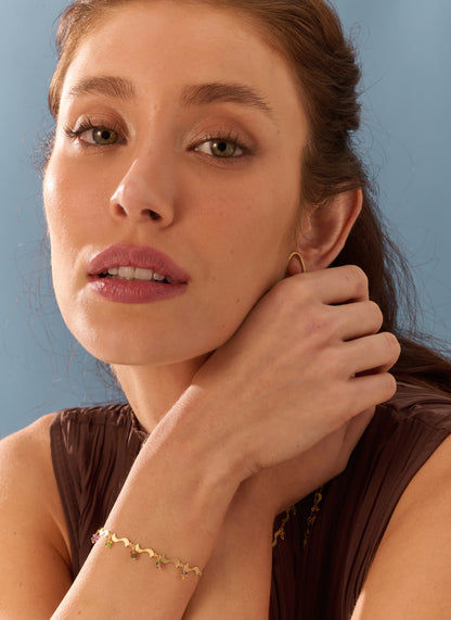 Pulseira Bossa Safiras Coloridas 18k