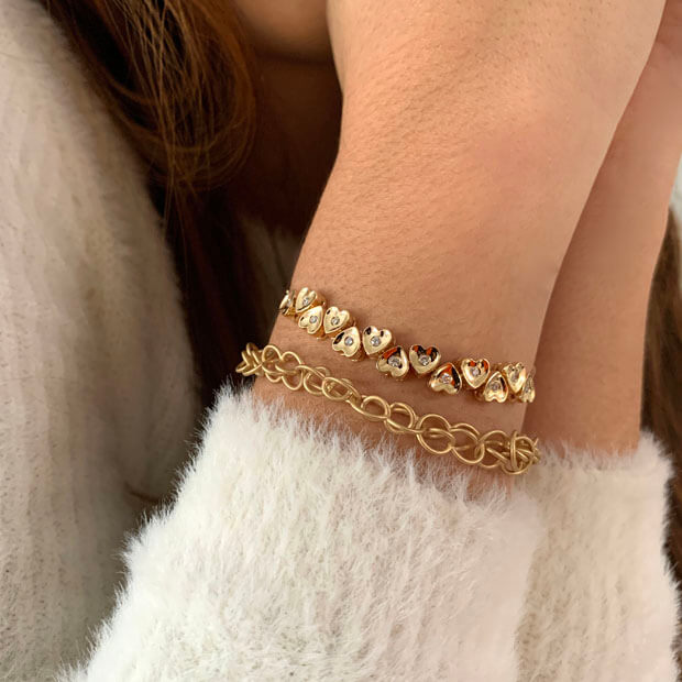 Pulseira Ajustável Corações 18k