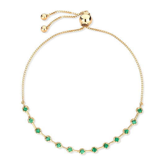 Pulseira Ajustável Riviera Redonda Esmeraldas 18k
