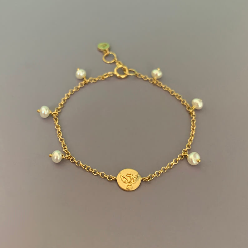 Pulseira Baby Anjo com Pérolas 18k