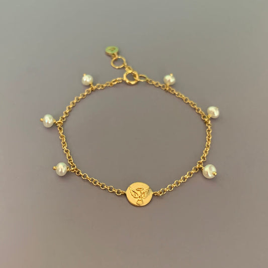 Pulseira Baby Anjo com Pérolas 18k