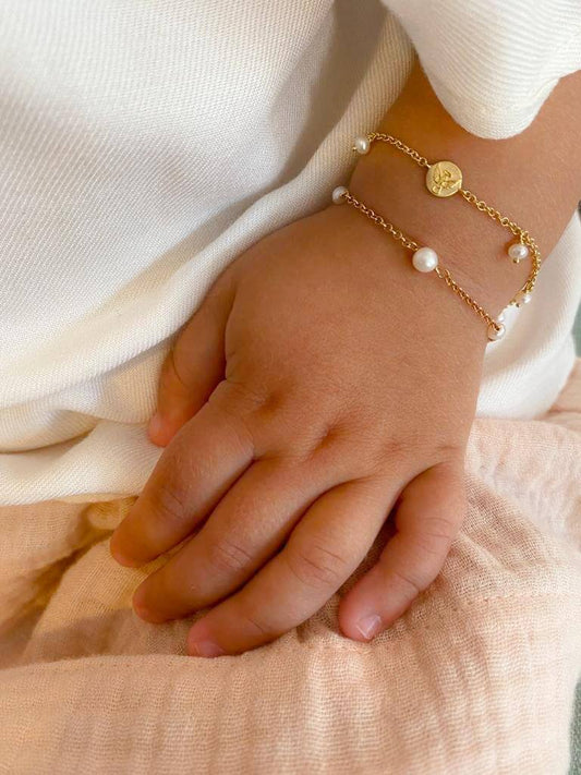 Pulseira Baby Anjo com Pérolas 18k