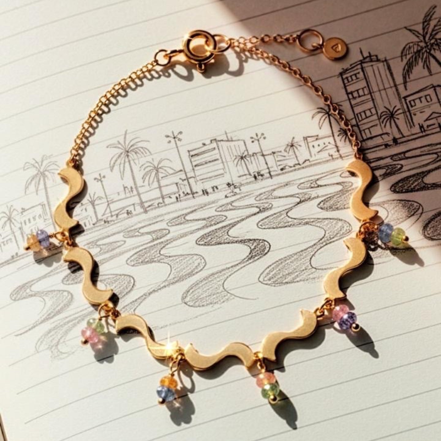 Pulseira Bossa Safiras Coloridas 18k