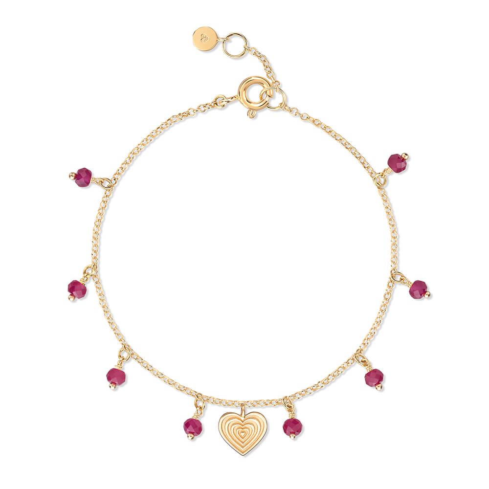 Pulseira Coração Raiada Rubi Pendurado 18k
