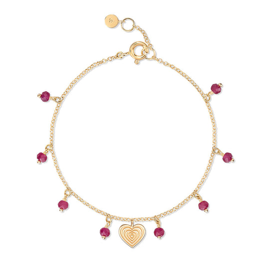Pulseira Coração Raiada Rubi Pendurado 18k