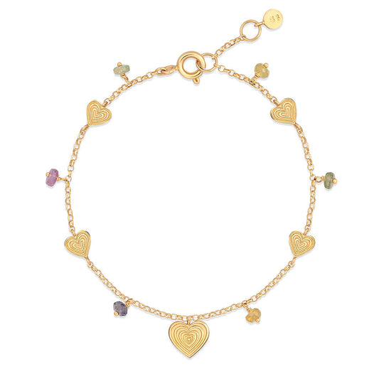 Pulseira Corações Safiras Coloridas 18k