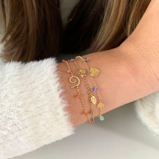 Pulseira Corações Safiras Coloridas 18k