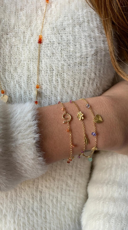 Pulseira Corações Safiras Coloridas 18k