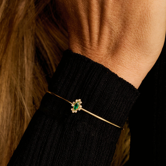 Pulseira Esmeralda Navete com Brilhantes 18k