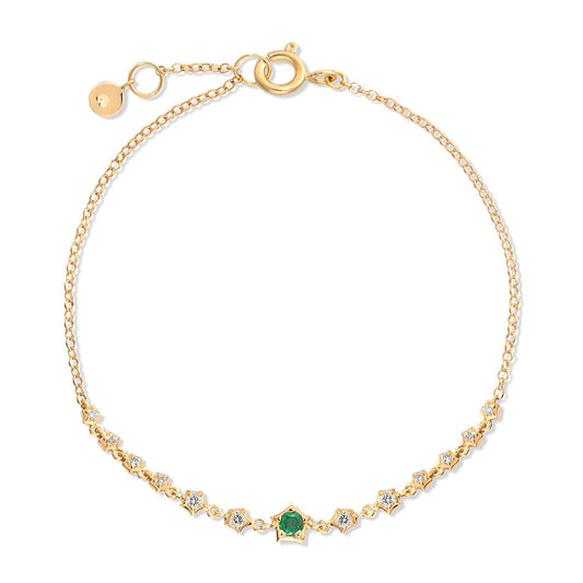 Pulseira Estrela Esmeralda e Brilhante 18k