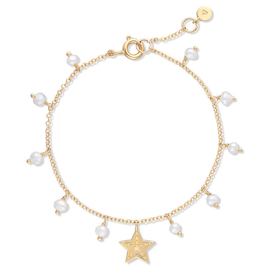 Pulseira Estrela Raiada Pérolas 18k