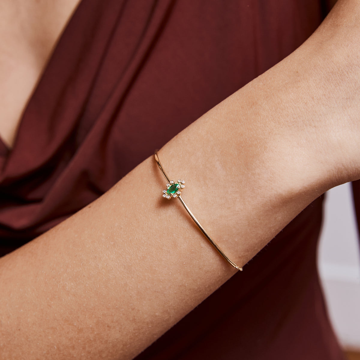 Pulseira Esmeralda Navete com Brilhantes 18k