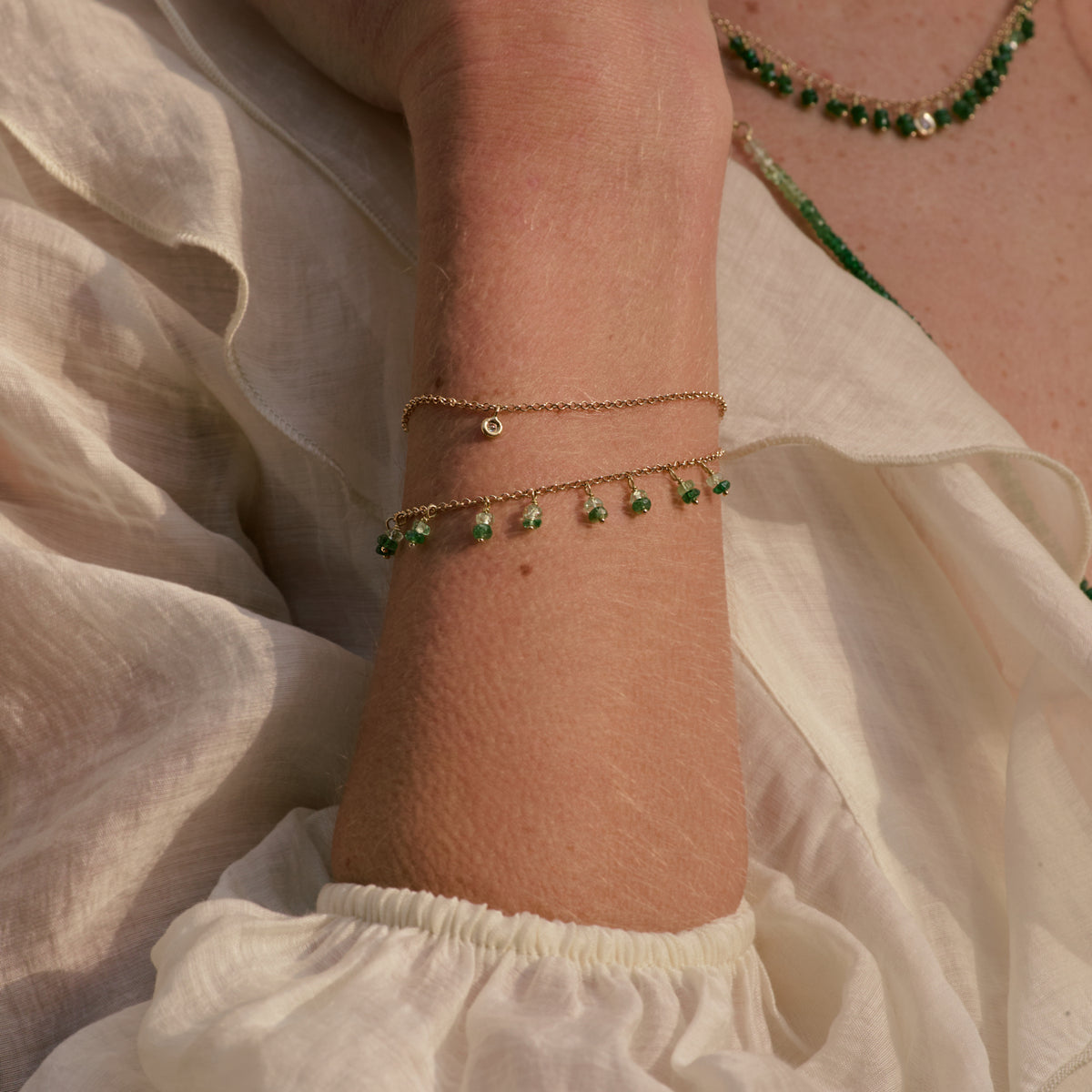 Pulseira Dupla Tsavorita 18k