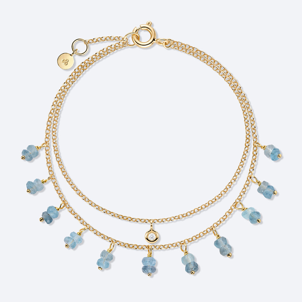 Pulseira Dupla Água Marinha 18k