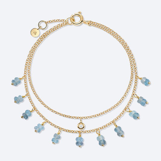 Pulseira Dupla Água Marinha 18k