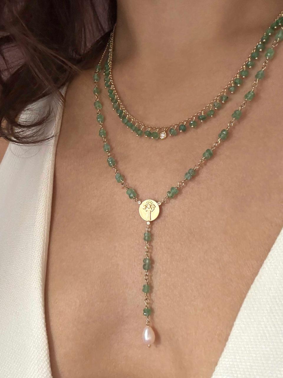 Terço Esmeralda e Pérola 18k