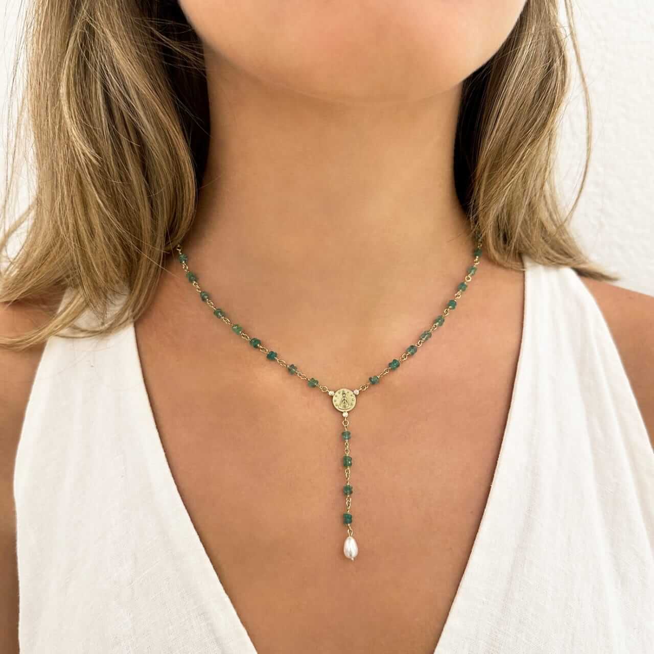 Terço Esmeralda e Pérola 18k